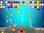 Bubble Oceanic free online bubble shooter game, matching bubbles with fish, crabs, and octopus in a colorful underwater scene
