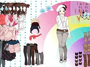Sweet Holiday Sweaters game showing a girl model wearing a festive, colorful holiday sweater and matching accessories