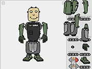 Online game screenshot showing the assembly of a custom robot or mech, choosing different heads, arms, and bodies from a component menu