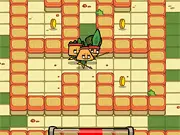Parapapa Aztec Adventure game screen showing the two Aztec siblings standing in a castle room near a locked door and collecting gold coins.