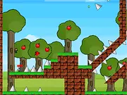 Screenshot of the retro platformer game I Wanna Be The NICE GUY, showing a small character preparing to jump over a seemingly normal pit which is actually a hidden trap.
