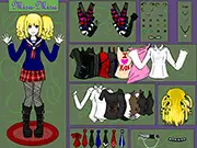 Free online anime dress up game featuring Amane Misa standing in an edgy gothic outfit with long blonde hair and dark makeup