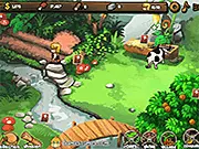 Gameplay screenshot of the free online strategy game Halfling Tycoon showing the halfling village and warrior preparing for battle.