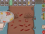 Gameplay screenshot of the free online game Super Sports Surgery: Rugby showing a chaotic operating room with a rugby player on the table.