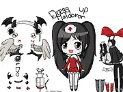 Screenshot of Maldoror Dress Up featuring a gothic-styled female character with a massive wardrobe of alternative and fantasy clothing items.