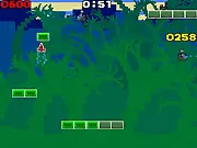 The character jumping and flying up through the vertical futuristic levels in the free online platformer Ascent Flash