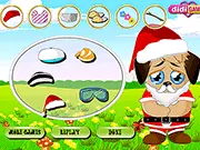 Sad Puppy Dress Up free game, styling a puppy with clothes and accessories for a Christmas party