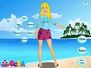 Anna Rose Dressup game, creating a stylish beach outfit, free online fashion game on PlayArcadeHub