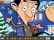Play Mr. Bean Hidden Bells free online game, find 15 hidden bells, winter theme, hidden object puzzle