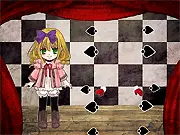 Dress Up Gothichigo free online game screenshot, featuring a character dressed in elaborate Gothic style with black lace and dark makeup.