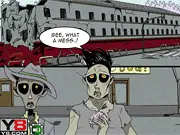 Zombie Society 1 free online game screenshot showing the zombie detective Margh talking to other undead characters in a humorous, story-driven scene.