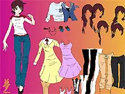 Haruko Dress Up game screenshot showing a girl wearing a stylish outfit with various clothing options around her, Free Online Fashion Dress Up Game