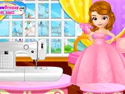 Screenshot of Princess Sofia's Wedding Design game showing the princess trying on a custom-made bridal gown