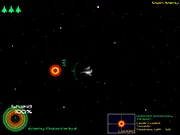 Starfighter space shooter game: Top-down view of a ship blowing up targets and upgrading weapons
