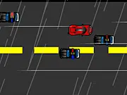 Screenshot of Sunday Driver Prologue free online game, showing a car speeding down a road while shooting at an approaching police car