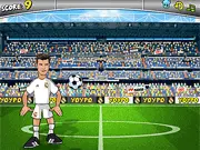 Gareth Bale Head Football online game screenshot showing the soccer player juggling the ball on the pitch at Santiago Bernabéu stadium.