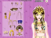 Cleopatra Dress Up game screenshot showing the Egyptian queen model ready for styling with ancient makeup and jewelry, free online fashion game