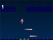 Small airplane dodging rockets and spikes, playing Aviator 2D arcade game online