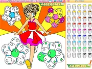 Kid's Coloring Happy Birthday free online game, a drawing of a birthday cake and balloons ready for coloring