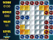 Roll It! puzzle game screenshot of a 6x6 board with colored marbles, showing a match of four marbles.