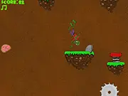 Zombie Jump game screenshot showing a zombie jumping up a series of platforms while a swinging axe is nearby, free online arcade game