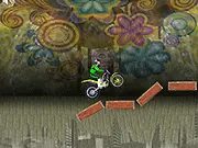 Motorbike Pro Over Brick game screenshot showing a dirt bike racing over a precarious obstacle made of bricks, free online stunt game