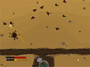 Screenshot of Omega Turret Defense free online game, showing a turret shooting at approaching enemy ground troops