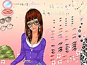 Screenshot of Amethyst dress up game showing a character with stylish clothes and elegant makeup