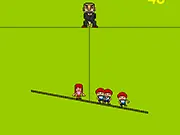 Screenshot of Seesaw Balance free online game, showing children trying to balance on a seesaw, controlled by the player's mouse