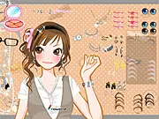 Dear Sister dress up game screenshot showing a gentle anime-style character ready to be styled in various beautiful and kind-looking outfits.