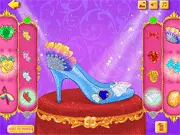 Cinderella looking at a pair of designed shoes in the online fashion and design game Cinderella Shoes Designer