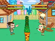 Messing with the Neighbour game screen showing a character throwing messy items at a rival's house. Play free online action games.