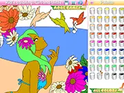 Kid's Coloring Girl and Birds free online game digital coloring page children activity PlayArcadeHub