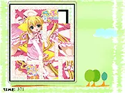 Screenshot of the Flower with Girl sliding puzzle game, showing a cheerful girl's image scrambled into several movable tiles.
