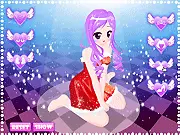 Screenshot of the Christmas Elf Dressup free online game, showing a female elf character wearing a festive red and green outfit in a snowy holiday setting.