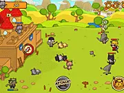 Strikeforce Kitty: Last Stand free online game screenshot, cat warriors fighting fox and raccoon enemies, play action defense game online