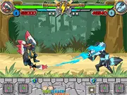 Fuzzmon Alpha Monsters free online game battle screen with two monsters fighting and attack slot machine