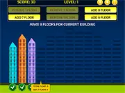 Skyline Maker free online math game screenshot showing building blocks and a growing tower