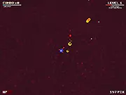 Bit Blast game screenshot, retro space ship shooting enemies, collect Pix and upgrade your ship, play free online
