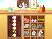 BBQ Master free online cooking game screenshot showing a grilling station with food and customers waiting