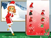 Screenshot of the Santa Girl Outfit dress-up game showing a girl model in a festive red and white Santa-themed dress.