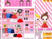 Screenshot of the Strawberry Milk Dress Up & Rhythm Game featuring the two Crayon Pop twins, Choa and Way, in cute pink and red outfits, free online K-pop game on PlayArcadeHub.