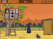 Kith And Kin Rescue free online game screenshot showing a secret agent rescuing a family from a multi-level wooden house hostage situation