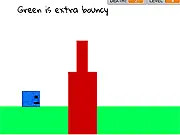 Screenshot of Blue Block showing the main blue block character jumping over spikes and obstacles on a simple white and gray platforming level.