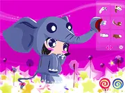 Animal Camouflage Dress Up game screenshot showing a girl model in a boldly patterned dress resembling leopard or tiger camouflage