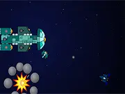 Abyss Defence free online strategy game screenshot, showing a mothership being protected by turrets from enemy ships