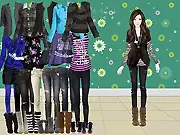A modern girl character wearing a sleek, dark, and mysterious outfit with sharp fashion accessories in the free online game Mystery Clothes Dressup