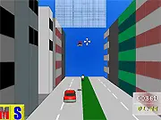 Superman Lego Flight online game screenshot with Lego Superman flying over Metropolis and fighting an enemy creation