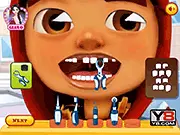 Subway Surfer character getting a tooth treatment, free dentist simulation game online