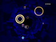 Cubex arcade game screenshot showing colored cube pieces moving through a tunnel and an explosion effect